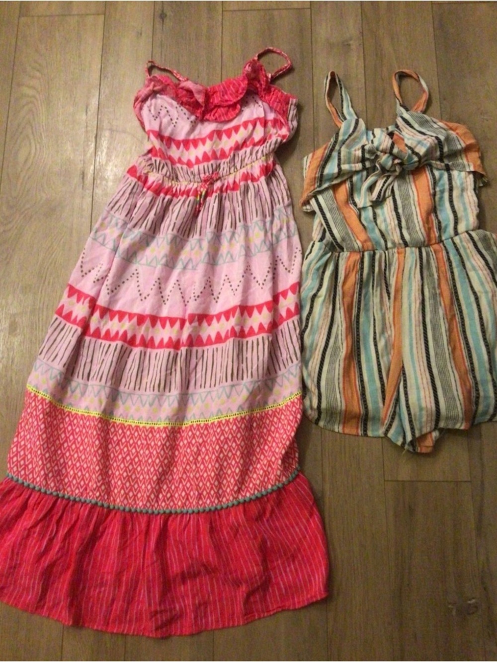 Cat & Jack Girls Pink Patterned Maxi Sundress and Art Class Striped romper lot